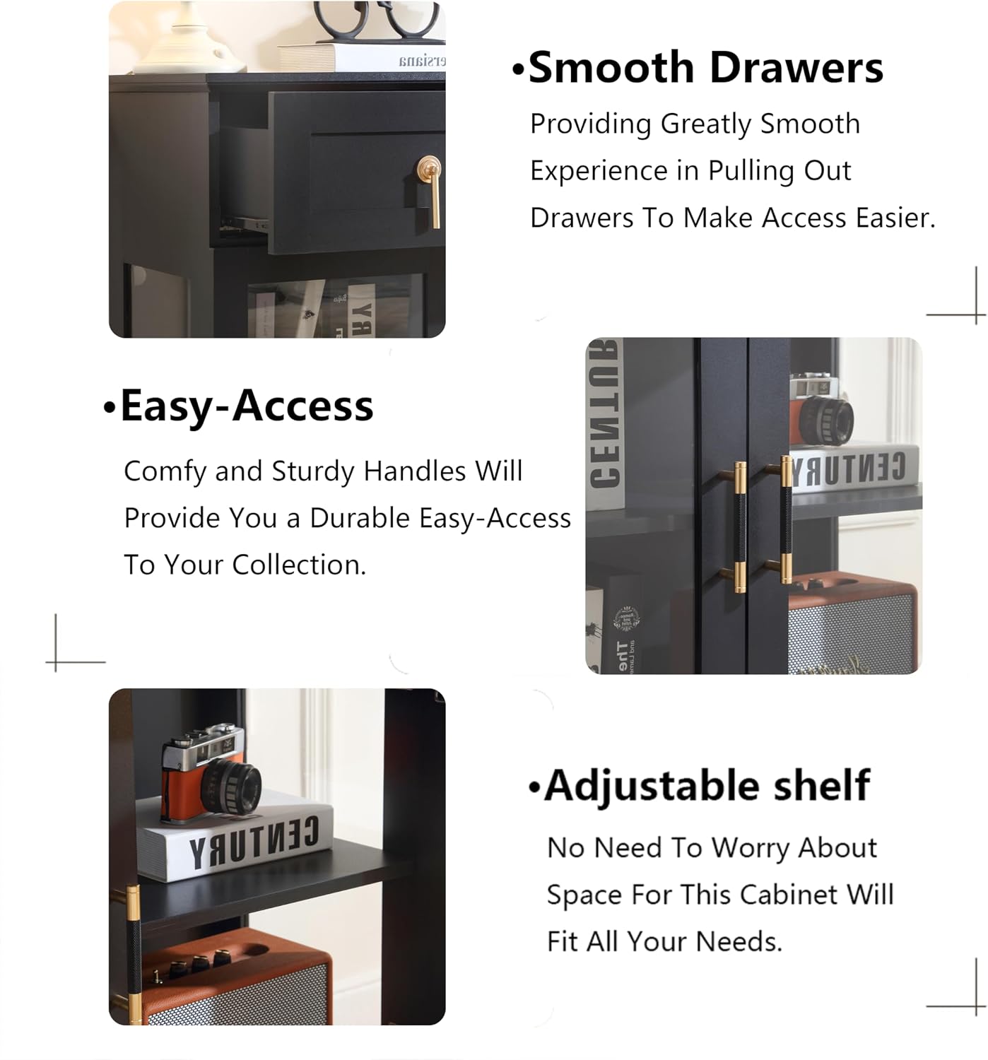 FOREST GRAVITY 58.27'' Buffet Cabinet with 2 Drawers,LED and Adjustable Shelves,Large Glass Door Coffee Bar Cabinet with Storage,Modern Farmhouse Sideboard Credenza for Kitchen,Black