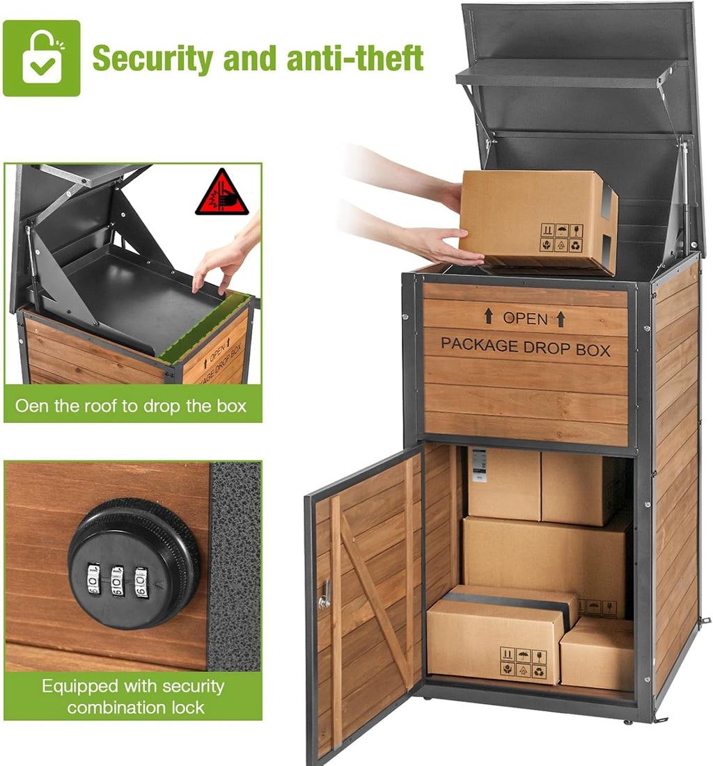 Large Package Delivery Boxes for Outside,Strong Metal Frame Large Parcel Drop Box with Combination Lockable, Secure Anti Theft Package Delivery Box for Porch Curbside