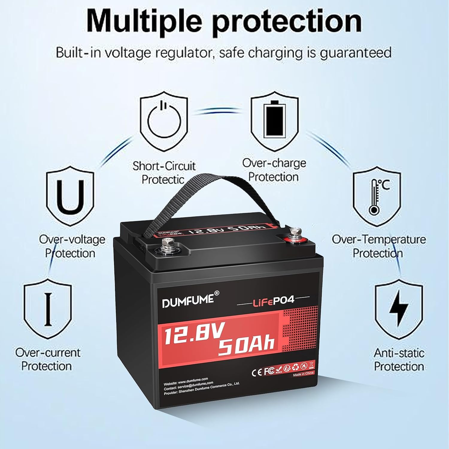 12.8V 50Ah LiFePO4 Lithium Battery, Built-in 50A BMS,640Wh Capacity, 4000+ Cycles, Low-Temp Protection,Perfect for RV, Camping, Solar, Off-Grid and Home Energy Storage