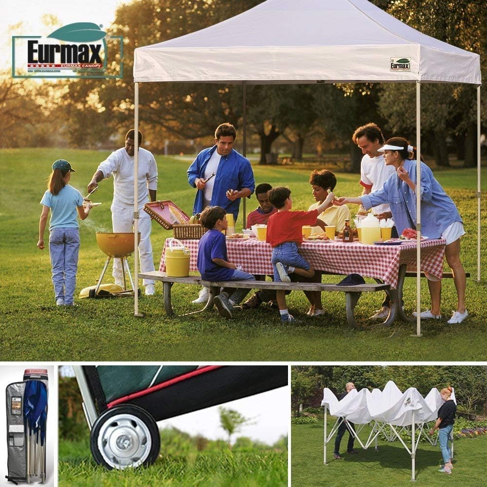 Eurmax USA 8x8 Pop Up Canopy Tent,Commercial Tent with Patented No-Tip Rolling Bag,4 Zippered Removable Walls,UV & Water Resistant Canopy Top,Heavy Duty Outdoor Gazebo,Instant Shelter(Blue)