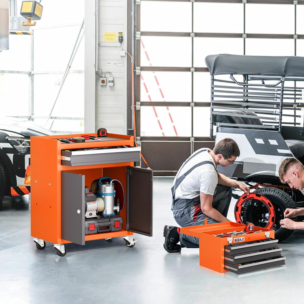 Tool Chest 4 Drawer,Large Rolling Tool Chest with Wheels,Detachable Top Tool Box,Metal Rolling Tool Box with Wheels for Garage Workshop,Orange