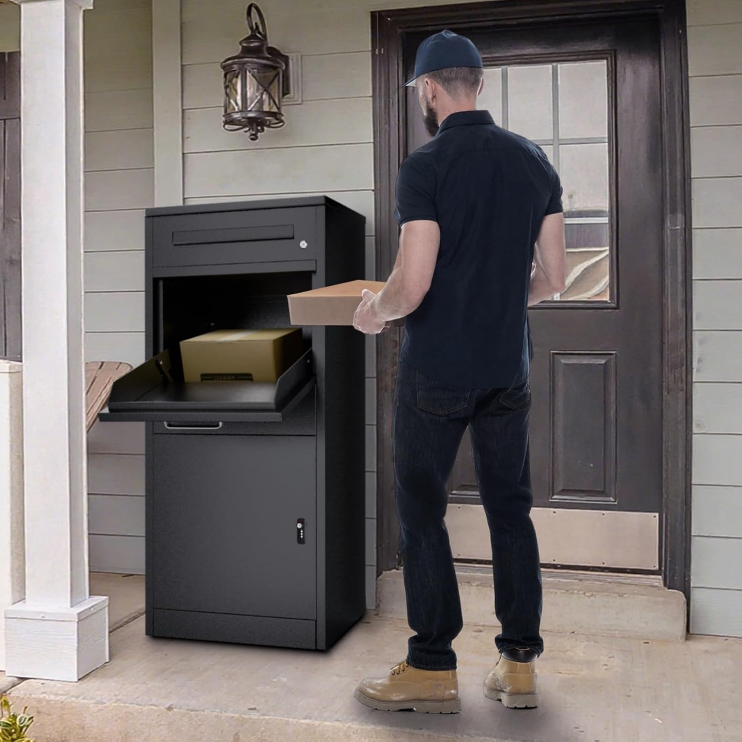 Package Delivery Boxes for Outside, Extra Large Parcel Drop Box with Combination Lock, Anti-Theft Galvanized Steel Waterproof, Secure Storage for Home Porch Curbside Yard Garden (50x37x115cm)