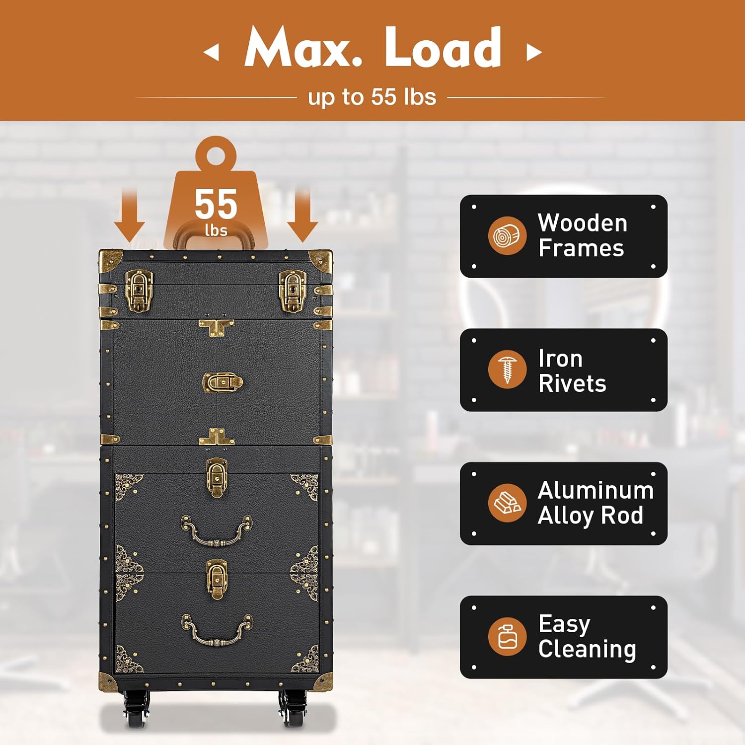 Beauty Salon Luggage Rolling Lockable Makeup Train Trolley Stylist Beauty Salon Cosmetic Luggage Travel Organizer Tool Box for Barbershops Beauty Salons