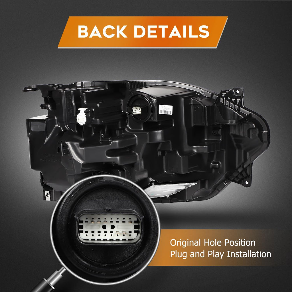 Headlight Assembly Fit 2021-2024 for Bronco Sport Driver & Passenger Side Headlight Black Housing Clear Reflector M1PZ13008H