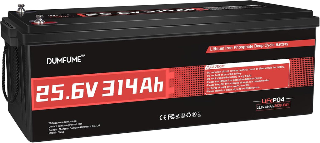 24V 314Ah LiFePO4 Lithium Battery with 200A BMS 15000+ Deep Cycle Solar Battery, 300ah Lithium Battery, IP65 & Low Temp Protection 8kWh Energy for RV, Off-Grid, Home Energy Storage