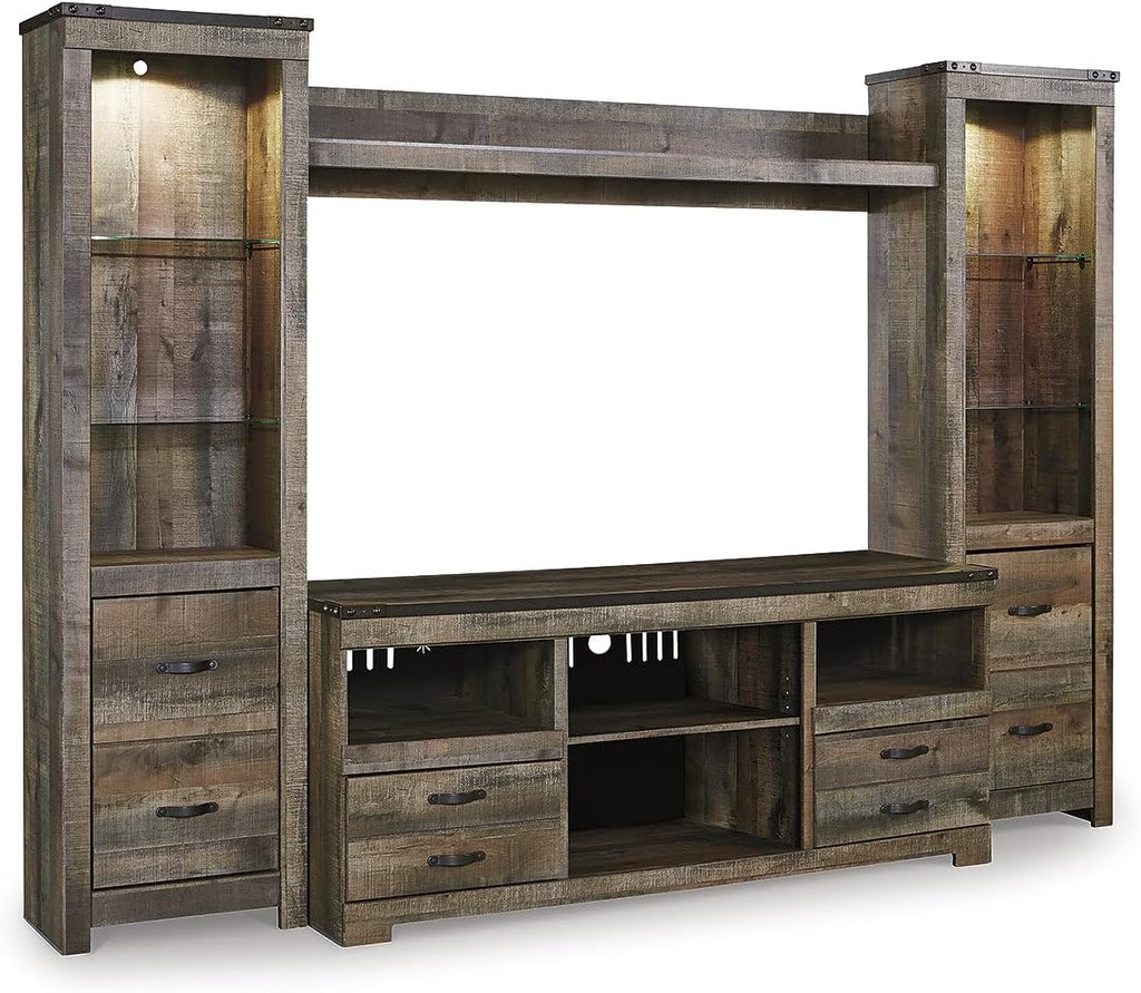 Signature Design by Ashley Trinell Urban 4-Piece Entertainment Center for TVs up to 72' with LED Lights, Dark Brown
