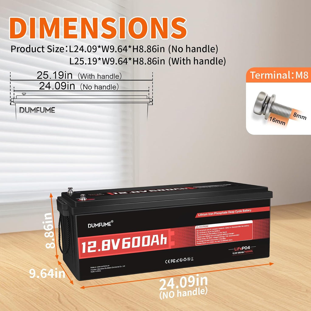 12V 600Ah LiFePO4 Battery, Built-in 200A BMS, 7680Wh Energy 10000+ Deep Cycles Rechargeable 12 Volt Battery Perfect for RV, Solar System, Off Grid, Home Energy Storage