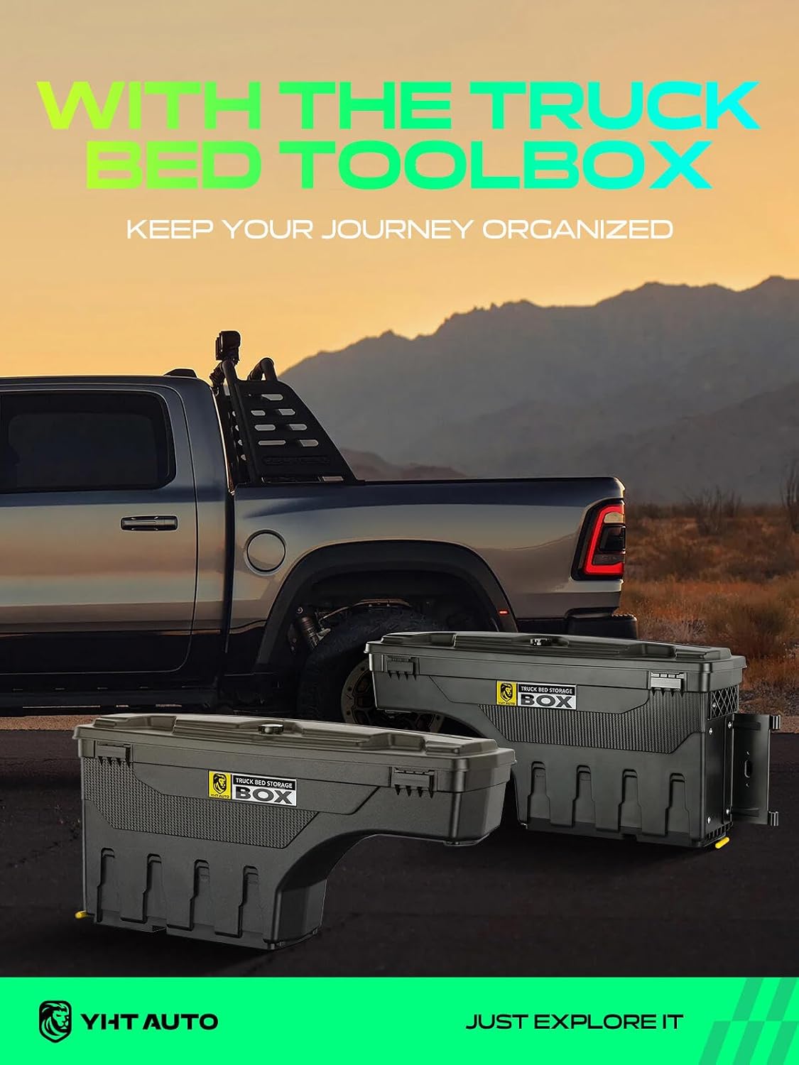 YHTAUTO Set of 2 Truck Bed Storage Tool Box Lockable Compatible with 2015-2023 Chevrolet Colorado GMC Canyon, 2019-2021 Fits 74' Bed, Swing Waterproof Wheel Well ToolBox