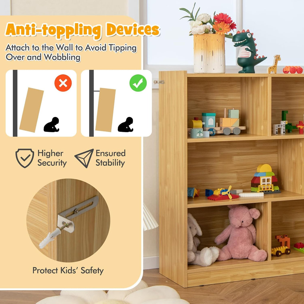 HONEY JOY Kids Toy Storage Organizer, 8-Section Storage Daycare Shelf for Preschool, Children 3-Tier Open Wooden Display Book Shelf Organizer for Classroom, Playroom & Nursery, Kindergarten(Yellow)
