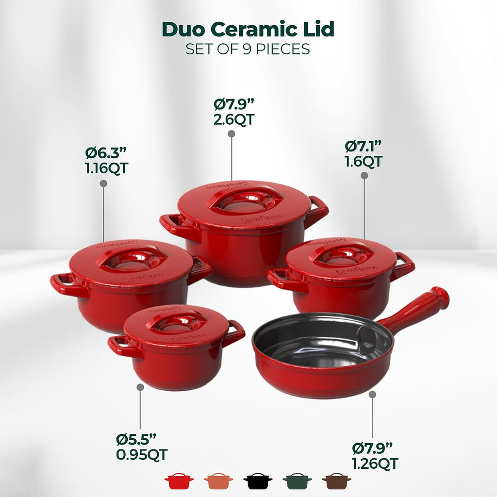 Pure Ceramic, Healthy, Non Toxic Cookware Set - Oven Safe Up to 1200F, Microwave and Dishwasher Safe, Longlasting and Lightweight - PFAS, PTFE, PFOA, PFOS - Tomato Red