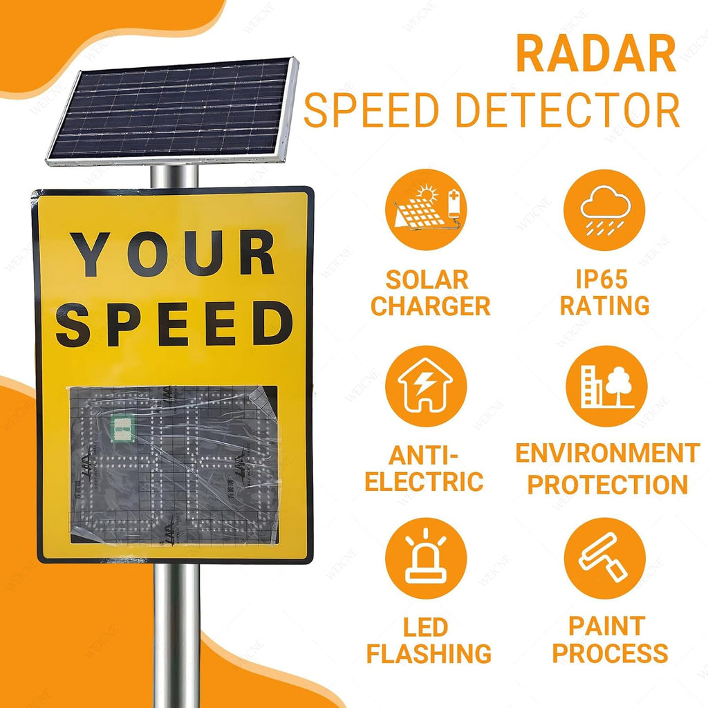 23.6'X35.4' Solar Radar Speed Sign, Solar Powered Radar Speed Limit Sign with Remote Control and Accessories, Traffic Feedback Warning Board Speed Display