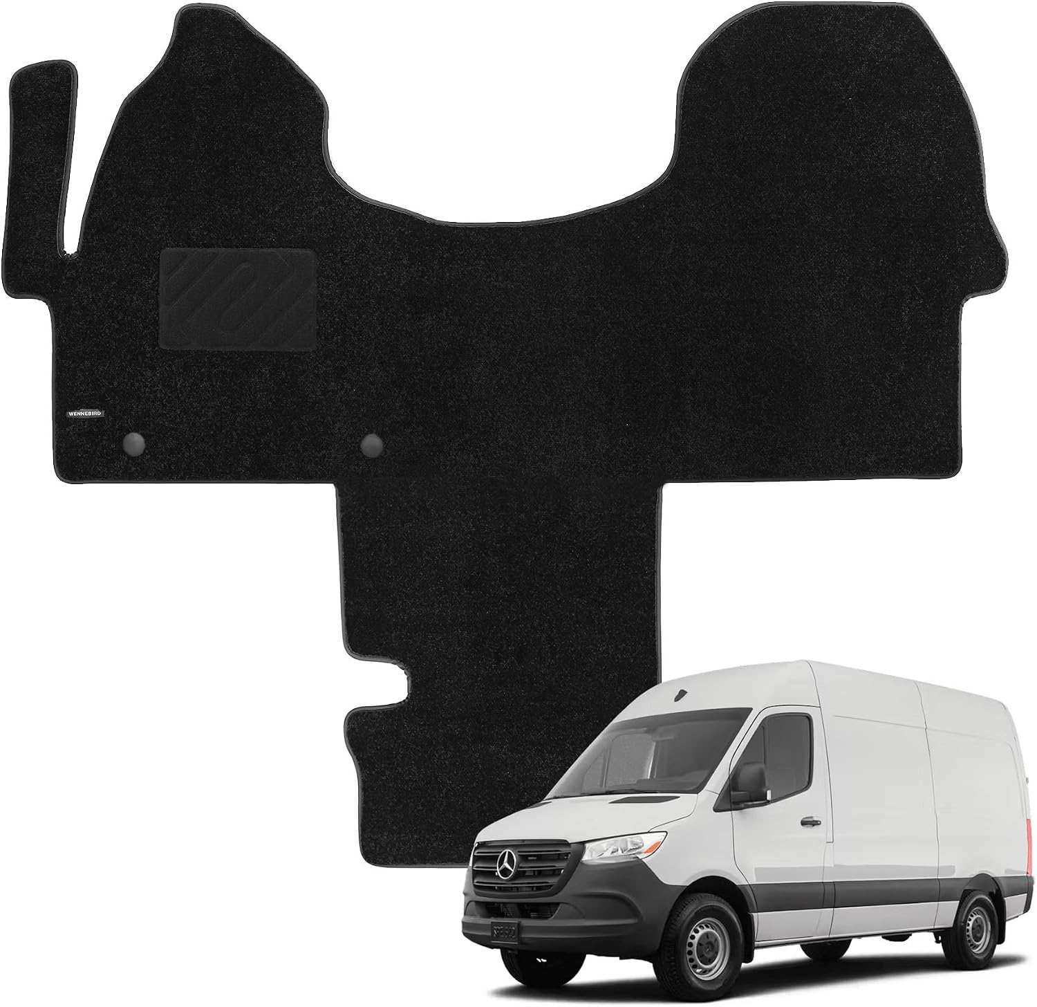 WENNEBIRD Superior Carpet Front Row Floor Mat for 2019-2026 Mercedes-Benz Sprinter (Without Center Heat Vent), 0.6-Inch Ultra-Thick, Noise-Reducing, All-Weather Waterproof Anti-Slip – 1-Pc
