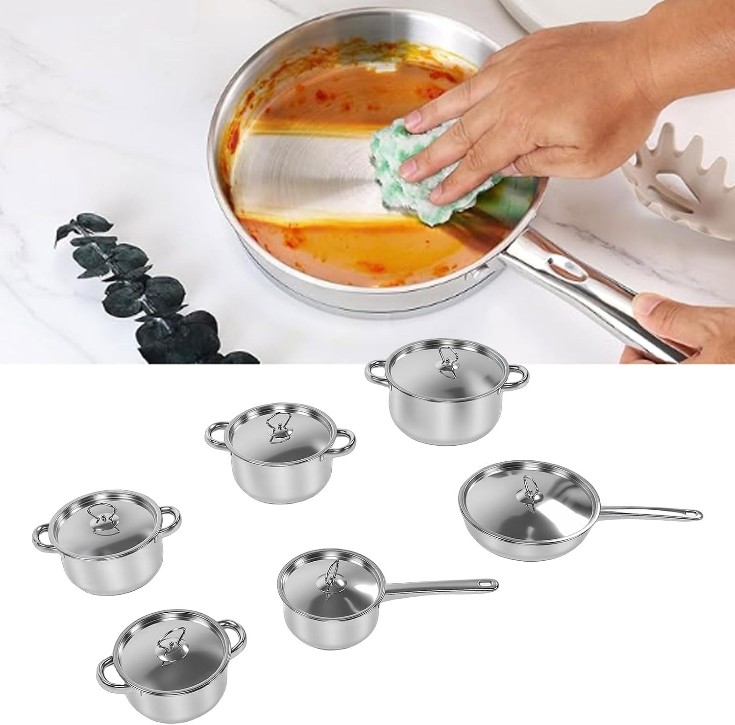 Kitchen Cookware Set Stainless Steel Pot and Pan Cooking Cookware and Utensil Set for Home