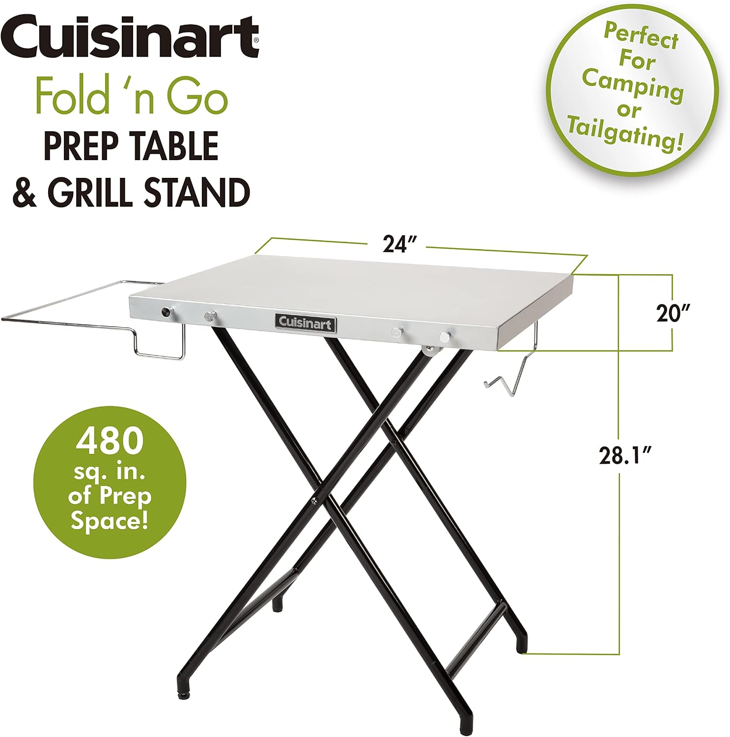 Cuisinart CPT-2110 Fold 'n Go Prep Table & Grill Stand, Portable Outdoor Food Prep Station & CGC-103 3-in-1 Pizza Oven Grill Cover, (Cover fits CGG-403)