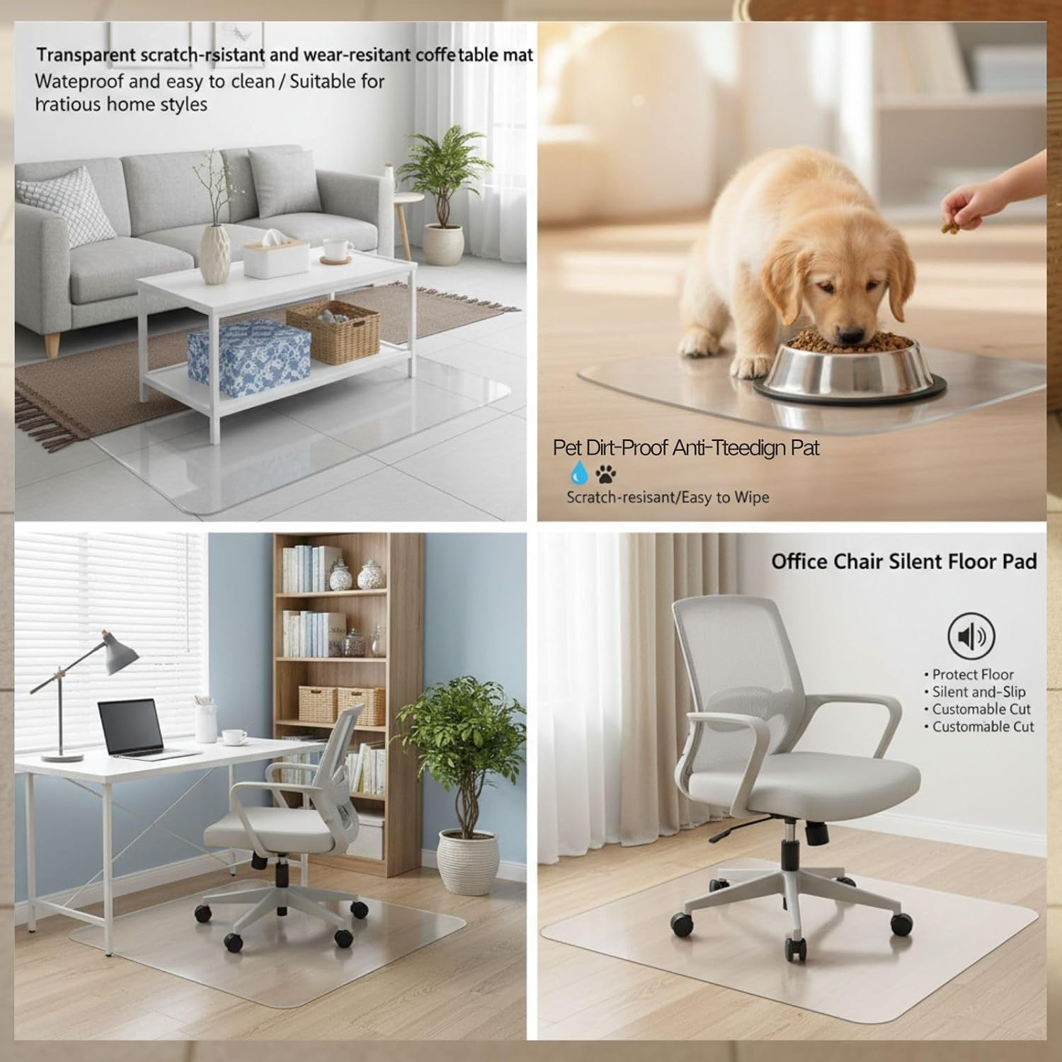 PVC Rolling Chair Mat for Carpet，Clear Office Chair Mats for Hard Floors 0.08in Transparent Wood Tile Protection Mat，Scratch Resistant Computer Floor Mats，Easy Glide(64' x 88')