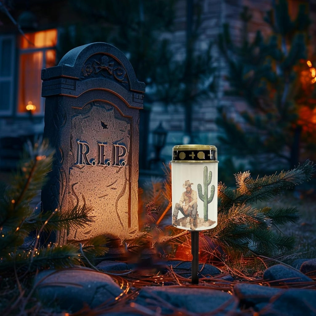 Western Cowboy Cemetery Lights for Grave, Outdoor Solar Garden Pathway Lights - Solar Powered Lanterns for Yard, Patio, Driveway
