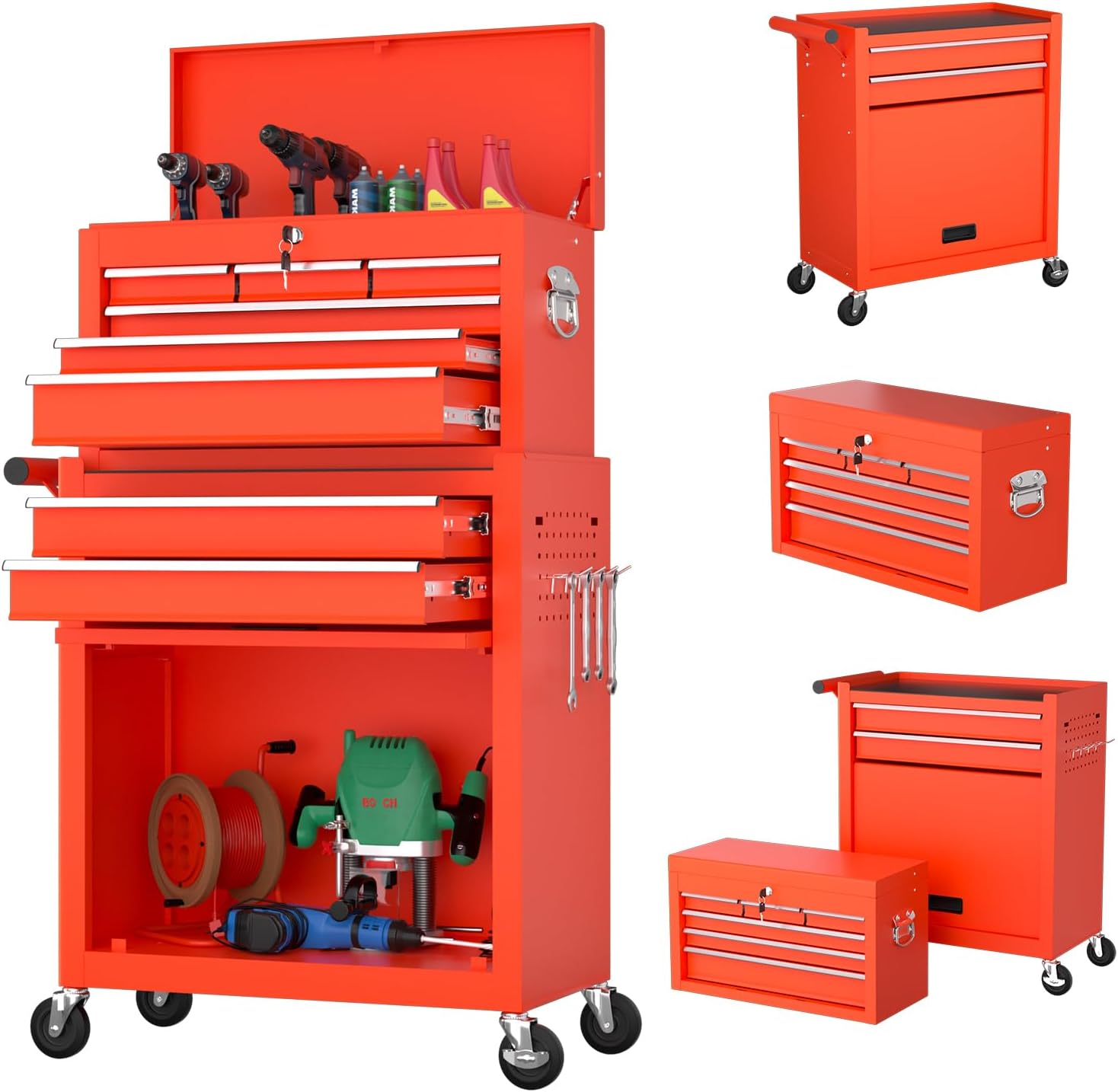 8-Drawer Tool Chest with Wheels,High Capacity Rolling Tool Box with Wheels,Locking Mechanical Tool Chest,Metal Tool Box for Garage Workshop (Red)