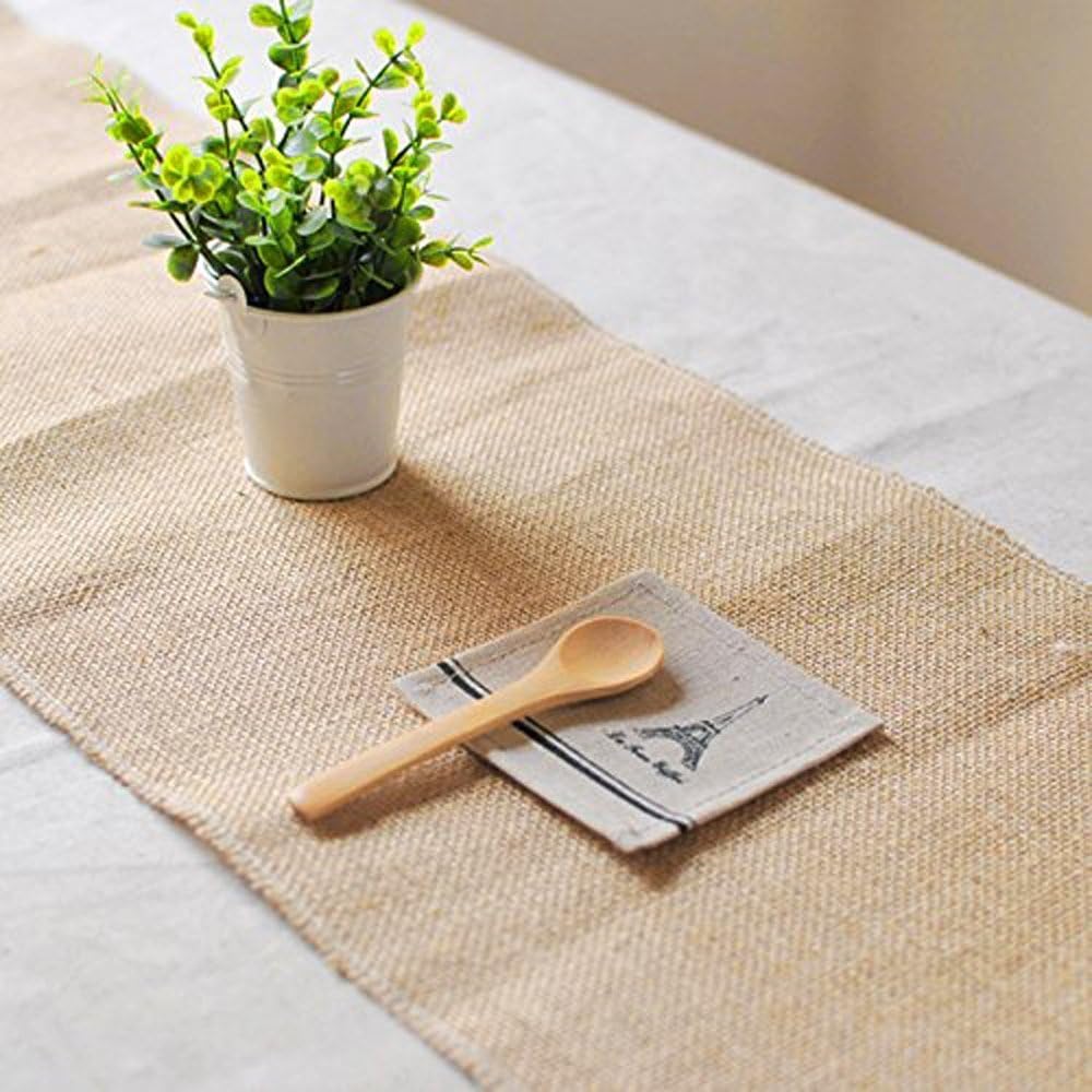 MDS Pack of 5 Wedding Burlap Table Runners 12 Inches x 50 Yards Long Roll for Farmhouse-Style, Woven Jute Fabric Placemats or Centerpieces and Rustic Home Decor for Outdoor Tables - Natural