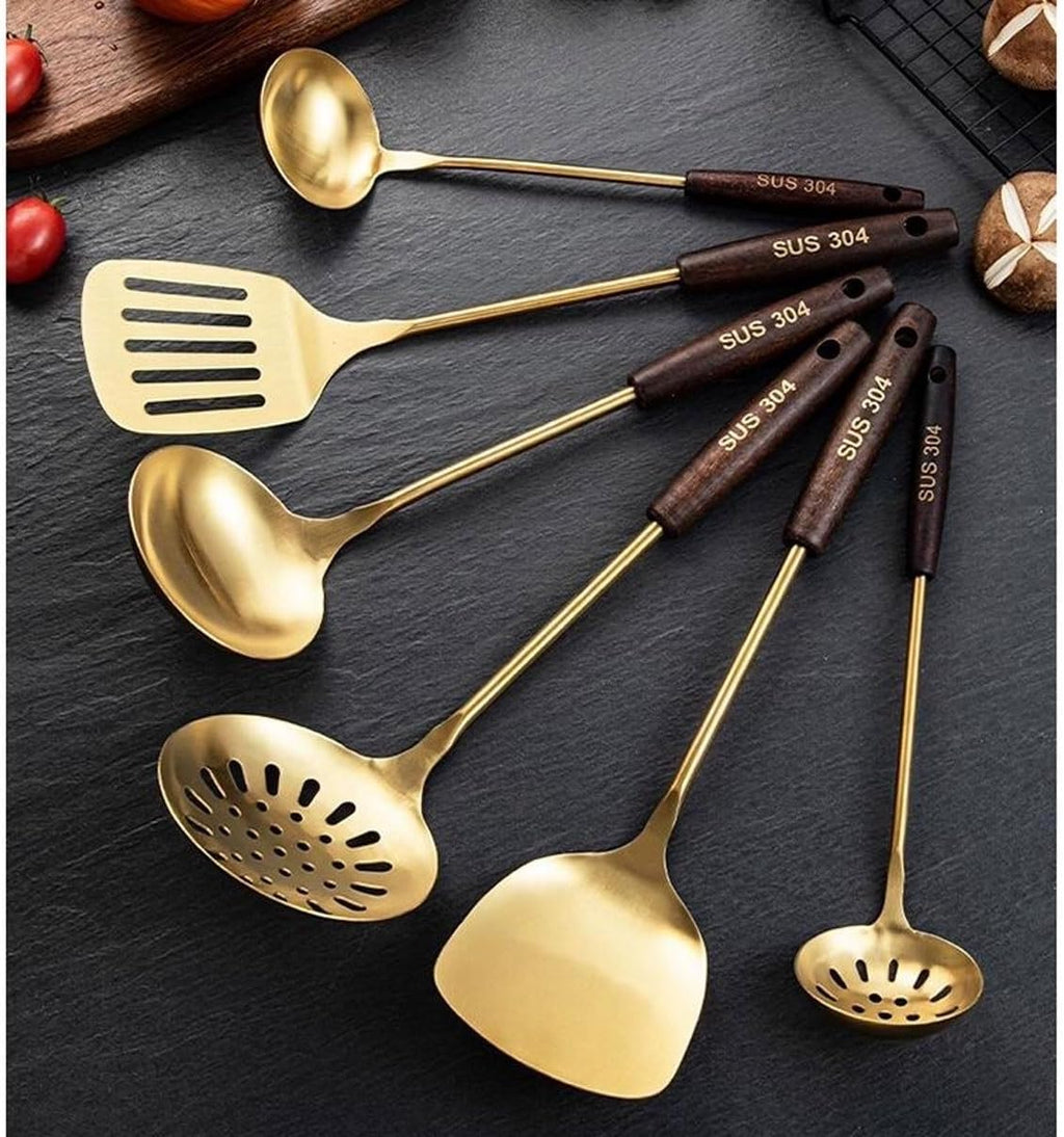 Cookware Dining Gadgets Spoons for Cooking Spatulas 304 Stainless Steel Cooking Utensils Spatulas Spoons Kitchen Tools 6 Pieces Sets