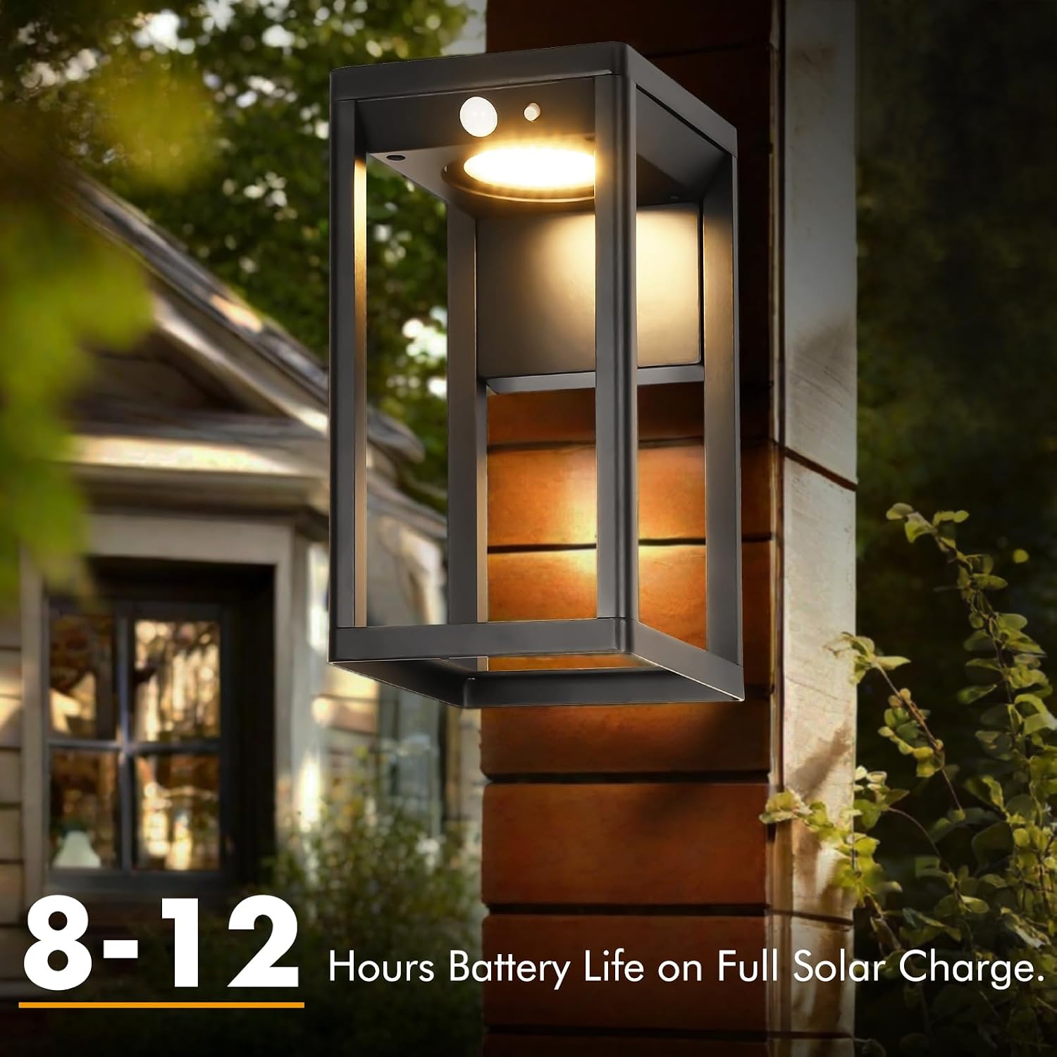Solar Outdoor Wall Lights with Motion Sensor - 600 Lumen Aluminum Solar Sconce Lights Outdoor, Dusk to Dawn Wall Lantern for Garage, Porch, Front Door. IP44 Waterproof, 2 Pack, Black