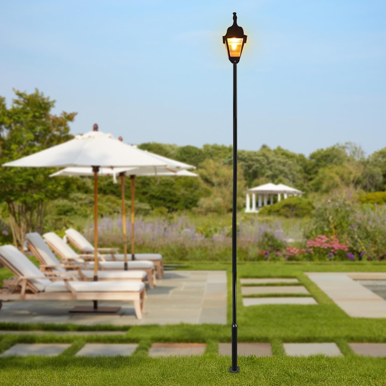 Street Light Pole 18.37ft Tall, Metal Light Poles for Outside with Full Set Accessories Solar Light Pole Split Street Lamp Post for Outdoor Street (Large and Small Poles 114 + 76 mm)