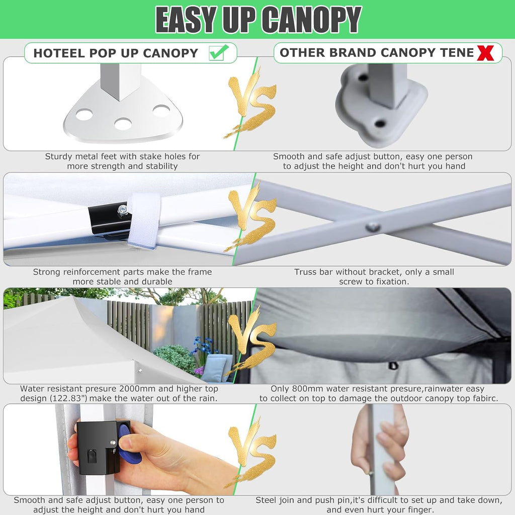 HOTEEL 10x20 Pop Up Canopy Tents for Parties, Outdoor Tent with 6 Sidewalls & Wheeled Bag & 4 Sandbags, Easy Setup for Wedding, Patio Events, Commercial, Party -Waterproof and UV50+ Protection, White