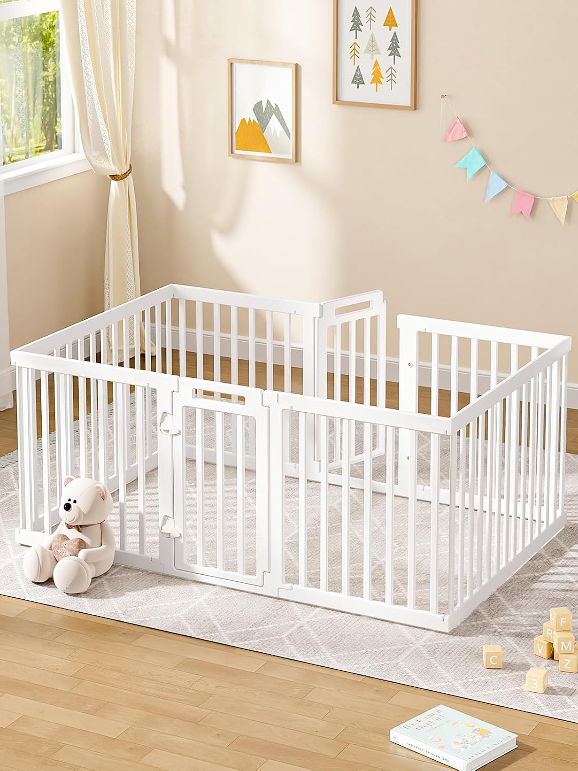 VBABY Playpen for Babies and Toddlers, Plastic Play Pen for Babies 6-12 Months, 10 Panels Baby Play Yard, Indoor & Outdoor Baby Fence, 59' x 41', White