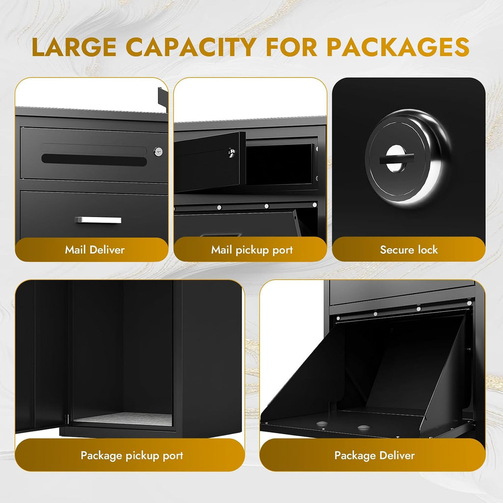 KAER Package Delivery Boxes for Outside Cold-Rolled Steel Delivery Box for Packages & Mails, Anti-Theft Lockable Large Parcel Drop Box for Outdoor, Porch, Curbside,44.5'x17'x15.75'