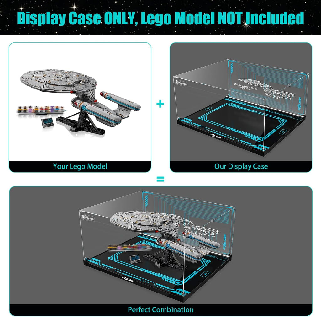 Lighted Display Case for Lego 10356 Star Trek U.S.S. Enterprise, Dustproof Acrylic Showcase with Dimmable Led Light & 360° Clear View - Collector's Edition Stand for Building Sets, Gift for Fans