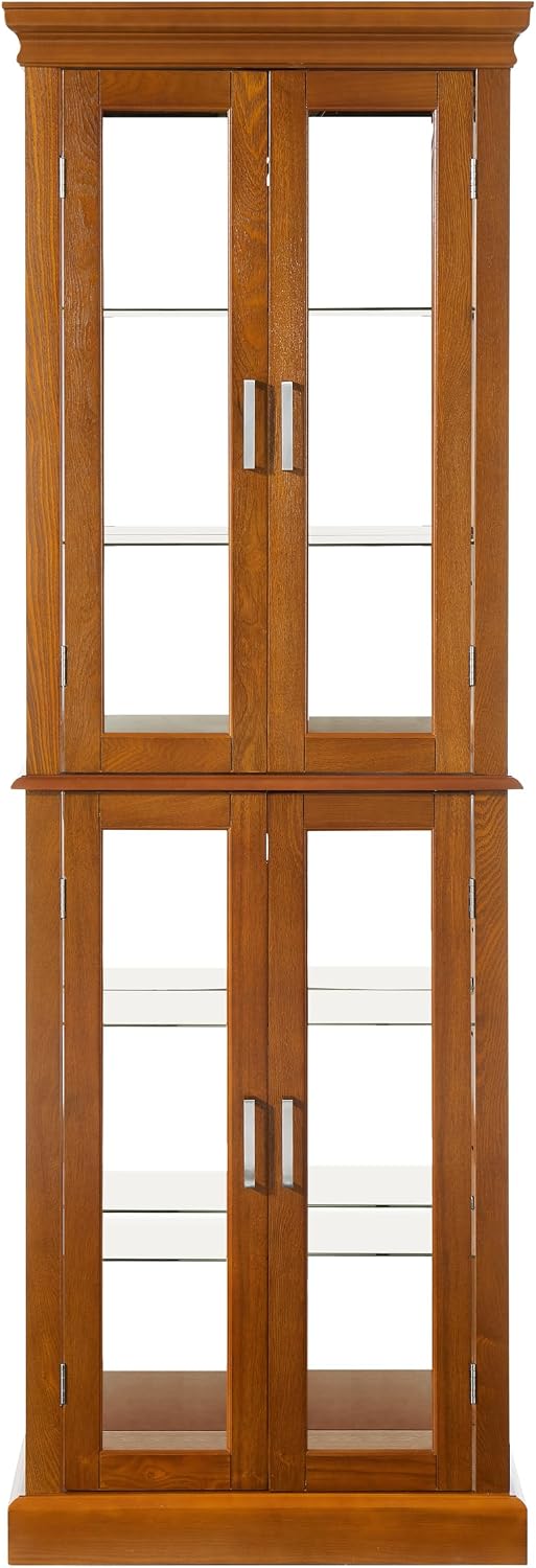 Ball & Cast Lighted Curio Cabinet,6-Tier Glass Display Cabinet with Adjustable Glass Shelves and Mirrored Back Panel for Living Room,E26 Light Blub not Included,Oak