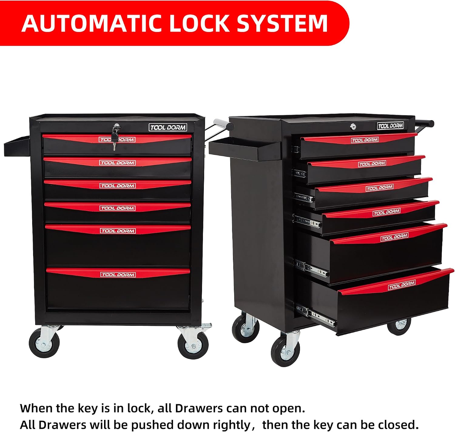 Rolling Tool Chest with Wheels, 6-Drawer Small Tool Cabinet, Metal Rolling Tool Box with Wheels and Locking System for Garage Warehouse Workshop Office Organizers and Storage (Black)