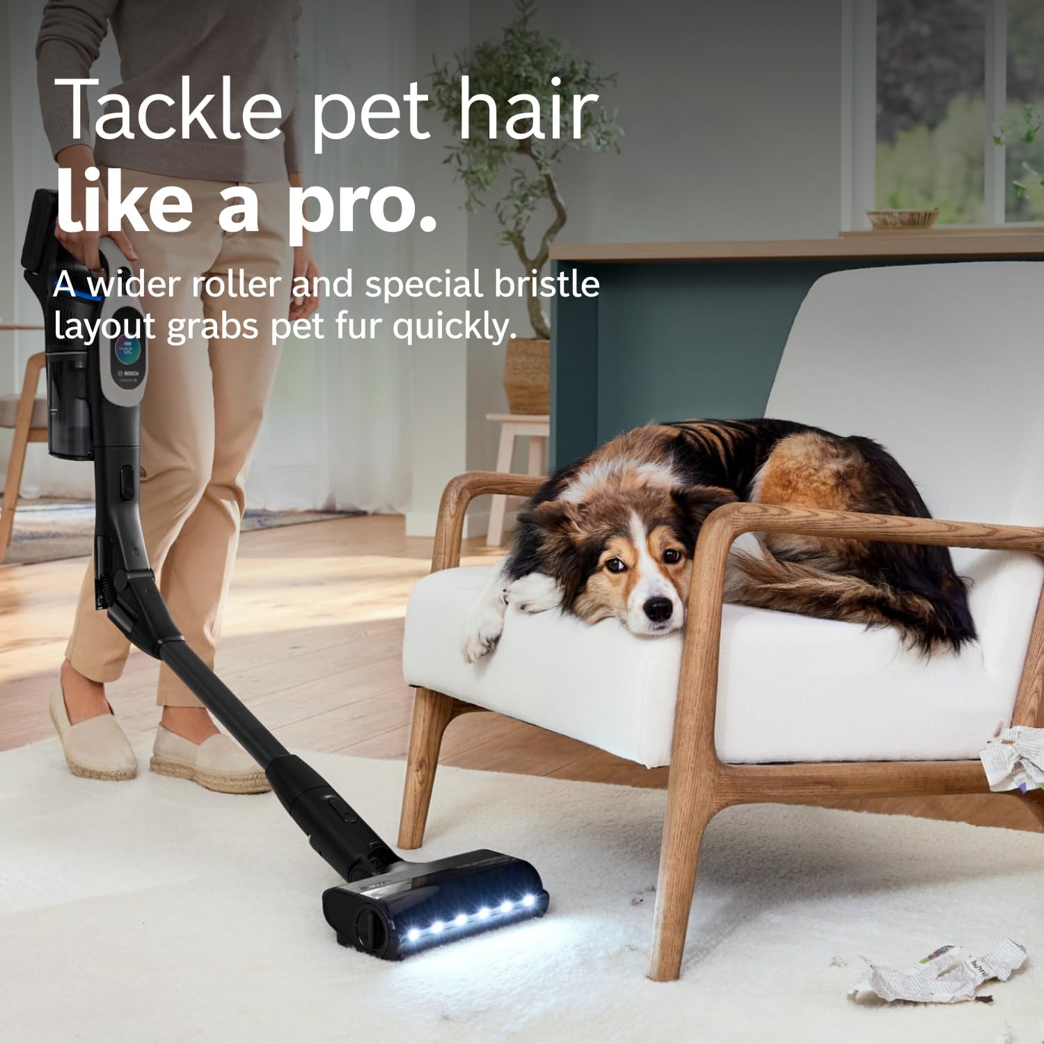 Bosch Unlimited 10 Cordless Stick Vacuum Cleaner - 2 Batteries Included, Up to 140 Min Total, Bendable Tube, Fast Charger, Pet Hair, Hard Floors and Carpets, 7 Accessories, Dark Cream