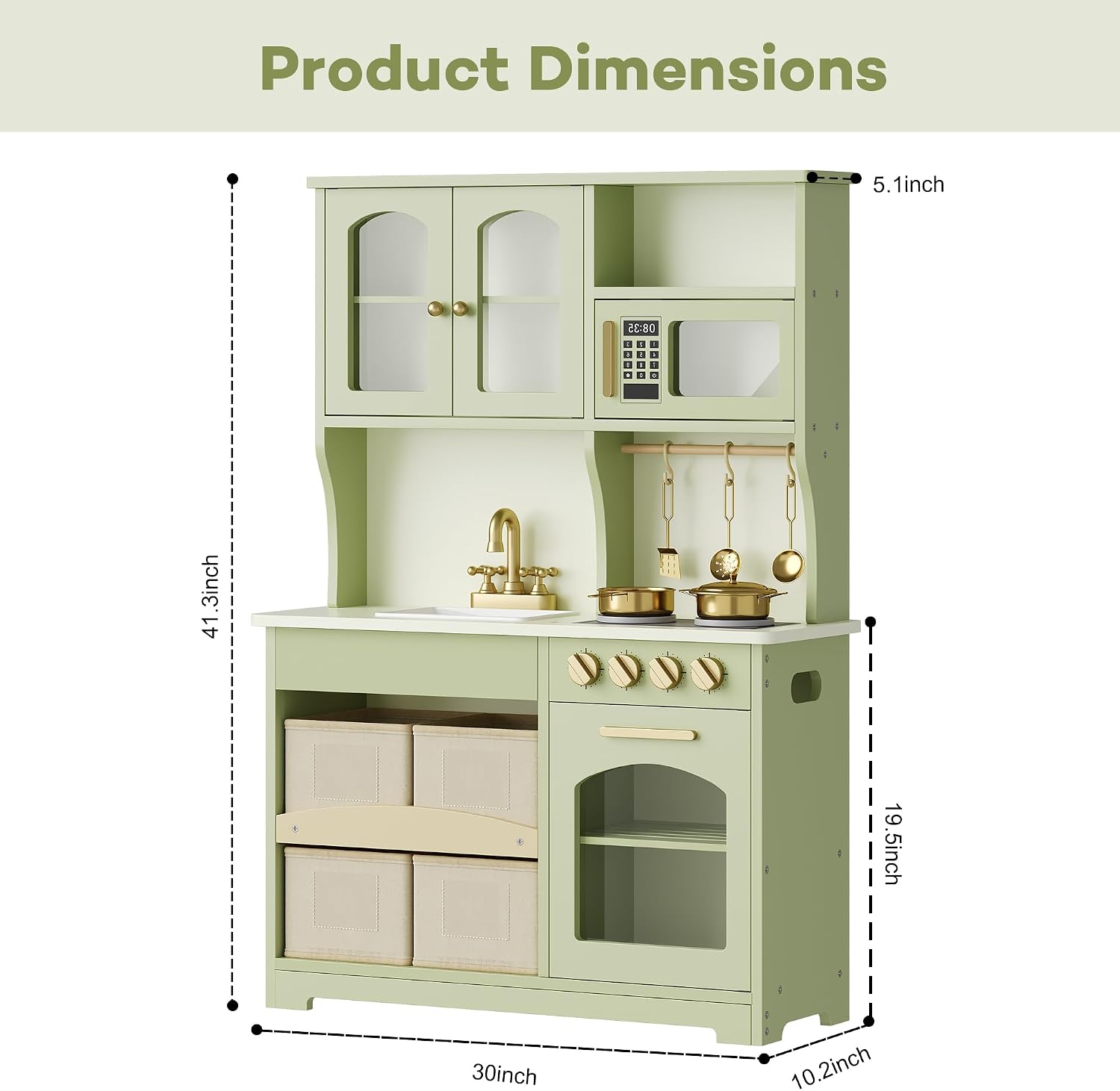 knoworld Play Kitchen for Kids, Wooden Toy Kitchen Set with Smart Storage & Accessories, Toddler Kitchen Playset with Stove & Oven, Pretend Play Set, Gift for Ages 3+, Green