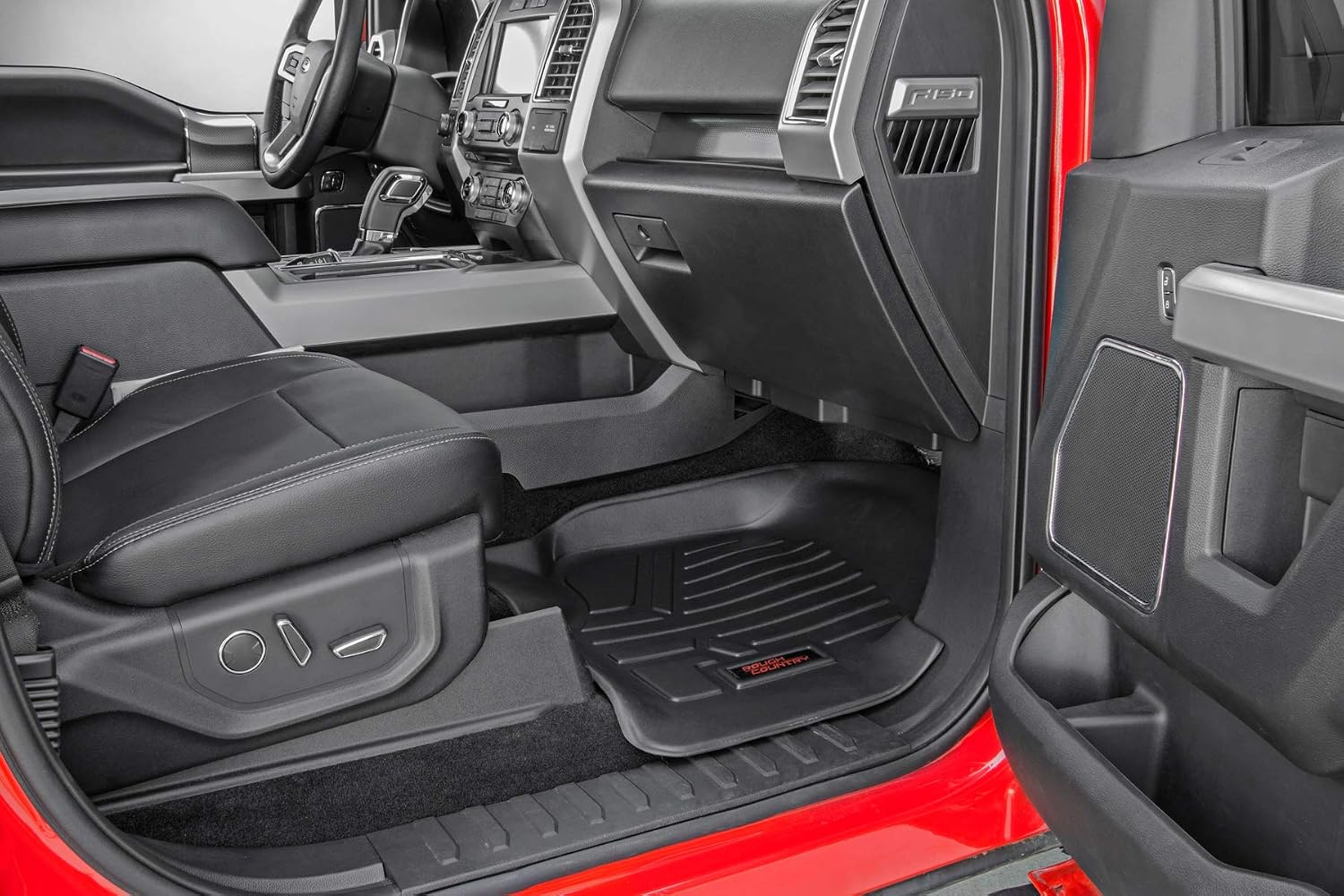 Rough Country All Weather Floor Mats Set for Ford F-250/F-350 SuperDuty (2017-2025) CrewCab with Bench Seat - Non-Slip Waterproof Flexible Floor Mat, Front & Rear Set