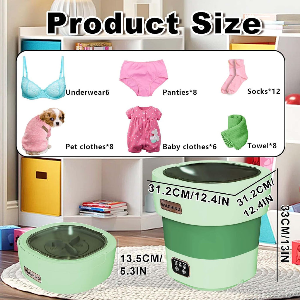Underwear Washing Machine,15L 2.1kg 2 in 1 Mini Washing Machine and Dryer, Portable Washe, Small Washing Machine with 3 Cleaning Modes for Baby Clothes, Underwear, Camping, RV, Travel(Green)