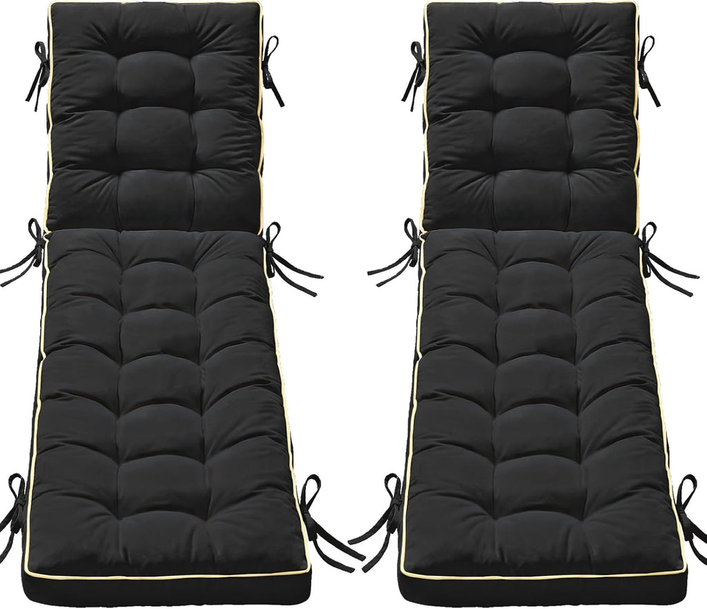2 Pack 72x21 Inch Folding Chaise Lounge Cushion Quick Dry - Outdoor Sun Lounger Seat Pad with Shredded Foam for Patio Furniture, Deck Chairs, Poolside (Black, 72 INCH × 21 INCH-2 Pack)