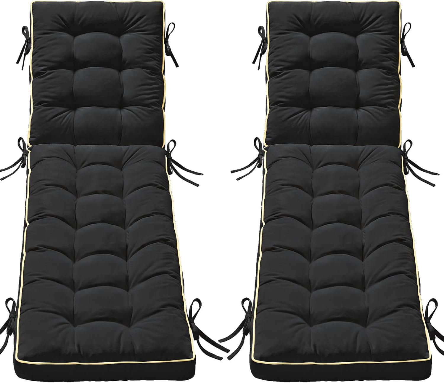2 Pack 72x21 Inch Folding Chaise Lounge Cushion Quick Dry - Outdoor Sun Lounger Seat Pad with Shredded Foam for Patio Furniture, Deck Chairs, Poolside (Black, 72 INCH × 21 INCH-2 Pack)