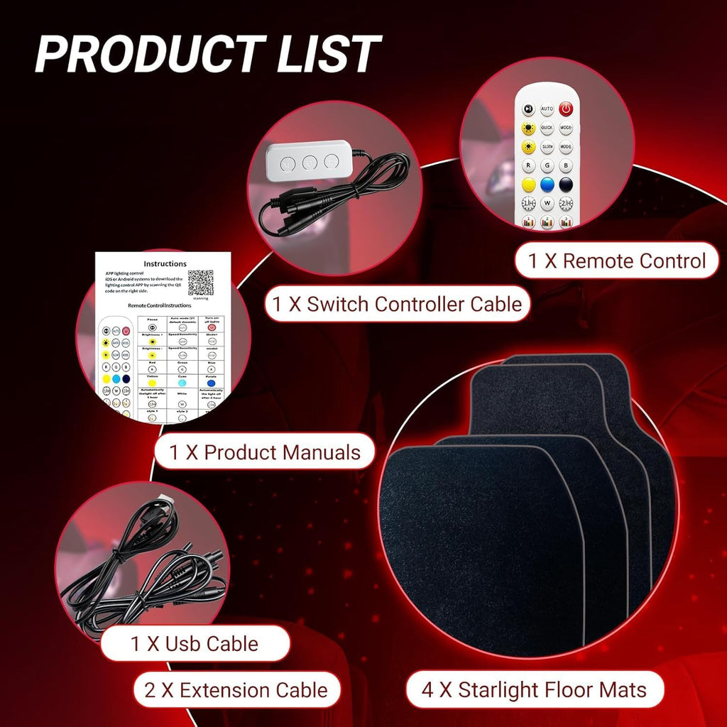 Starlinkmats Mats, Starlinkmats LED Car Floor Mats, Starlight Floor Mats for Cars, Black Automotive Carpet, App Control Car Mats， Creates a Romantic Atmosphere for Dates，Remote Control