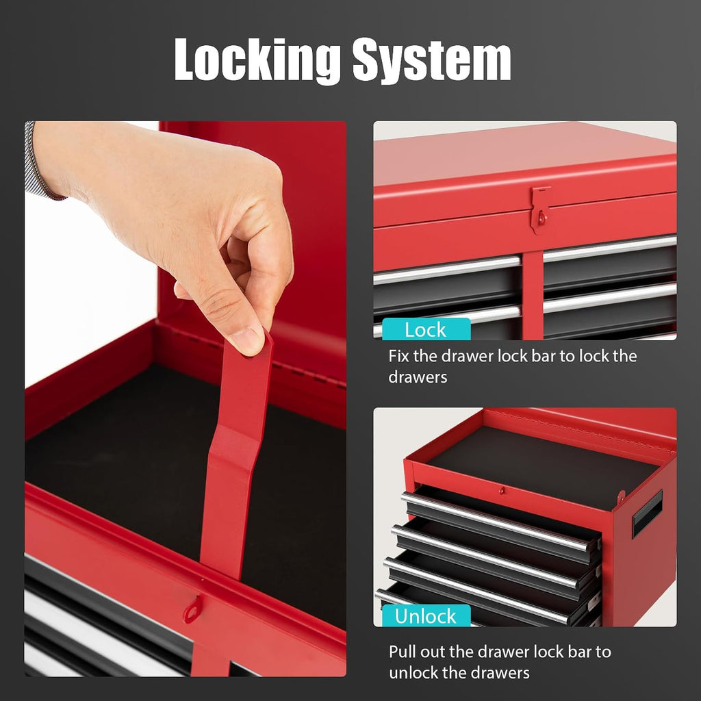 Rolling Tool Chest, 5-Drawer Tool Storage Cabinet with Wheels, Adjustable Shelf & Anti-Slip Liner, Tool Box Organizer for Garage, Warehouse & Workshop (Red+Black)