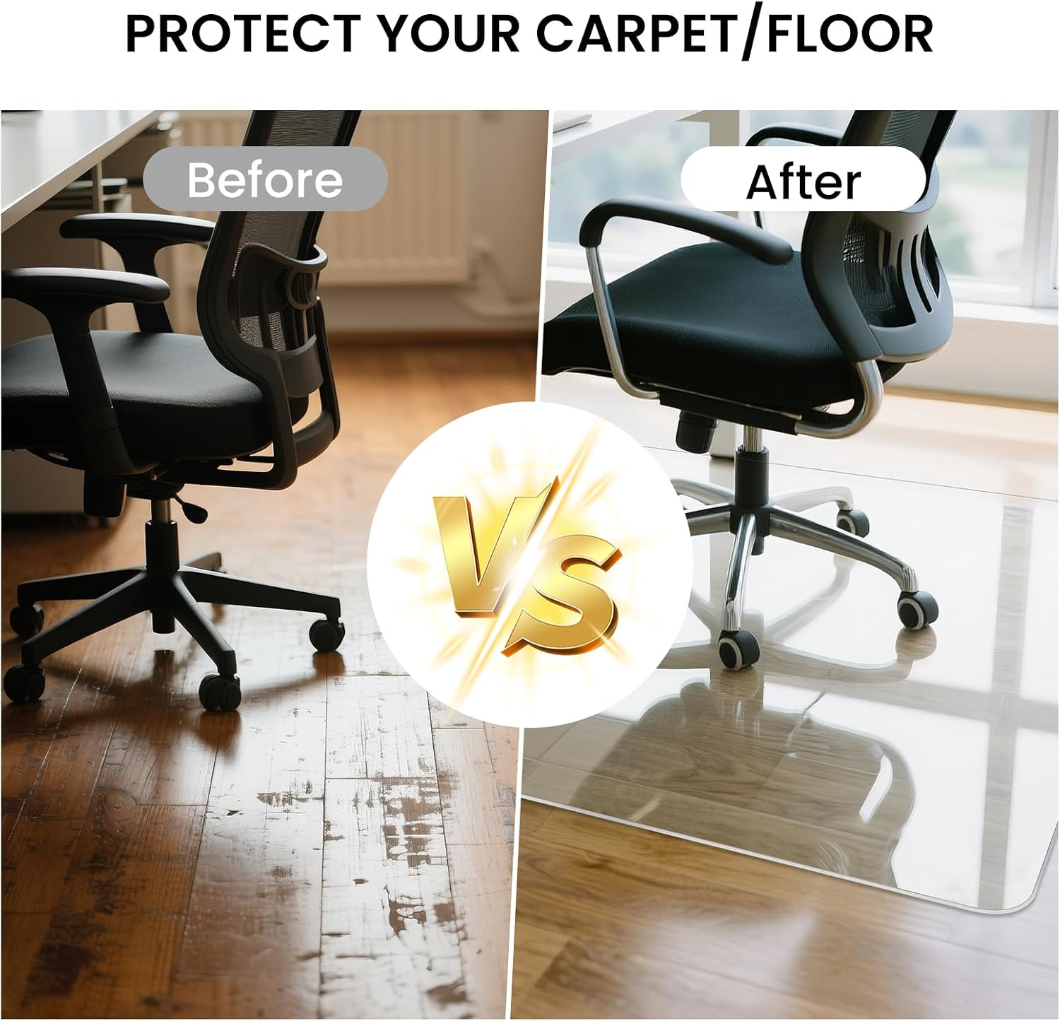 Tempered Glass Chair Mat, 55' x 46' Glass Office Chair Mat, 1/5' Thick Clear Floor Mat with Anti-Slip Pads, Heavy Duty Glass Mat for Carpeted and Hard Floor
