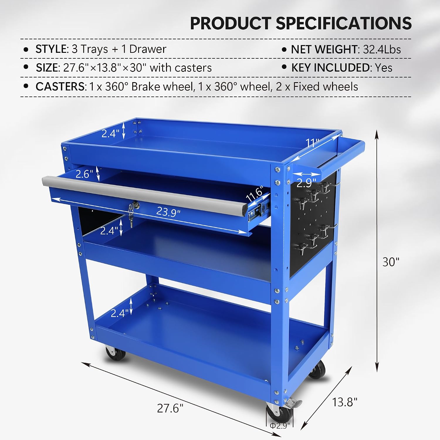 Rolling Tool Cart, Premium 1-Drawer Utility Cart, Heavy Duty Industrial Storage Organizer Mechanic Service Cart with Wheels and Locking System