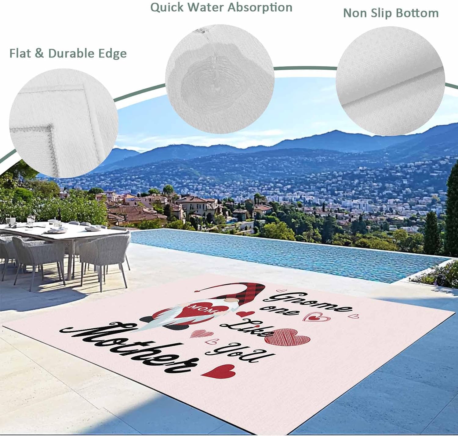 Outdoor Rug 4x6ft Happy Mother's Day Love Hearts with Dwarf Patio Area Rugs Waterproof Easy Cleaning Non Shedding Thick Mats Pink Carpet for Indoor Outdoor Porch Deck Backyard Balcony