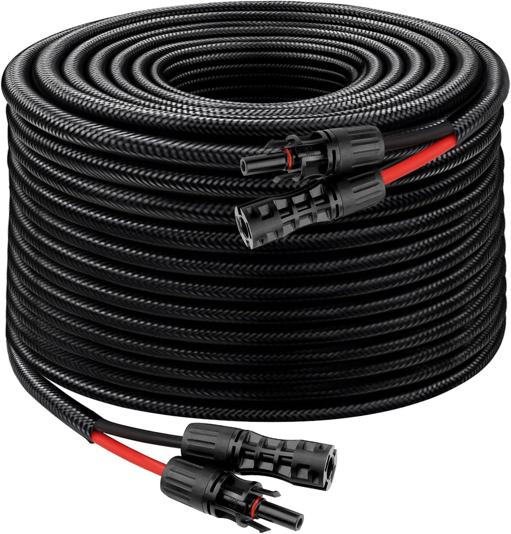 XRDS -RF Solar Cable 100FT, 8AWG Solar Extension Cable with Male & Female Solar Connectors, Flame-Retardant Protective Sleeving Solar Panel Cable, Weatherproof PV Wire for Solar Panel Connection