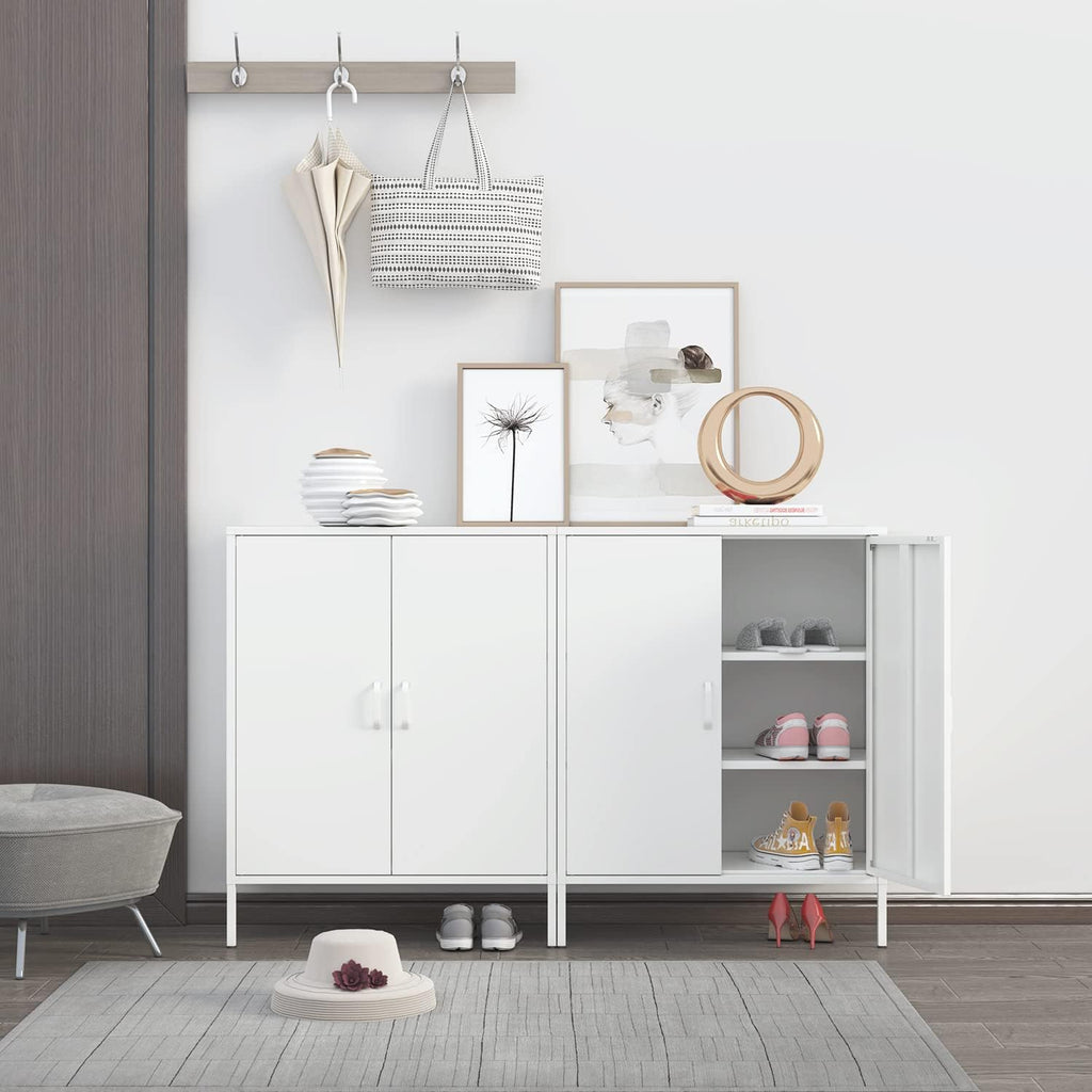 Chshin White Metal Storage Cabinet,Metal Locker Storage Cabinet with 2 Doors and Shelves,Kitchen Pantry Cabinet,Modern Storage Freestanding Organizer Rust for Home,Kitchen,Office