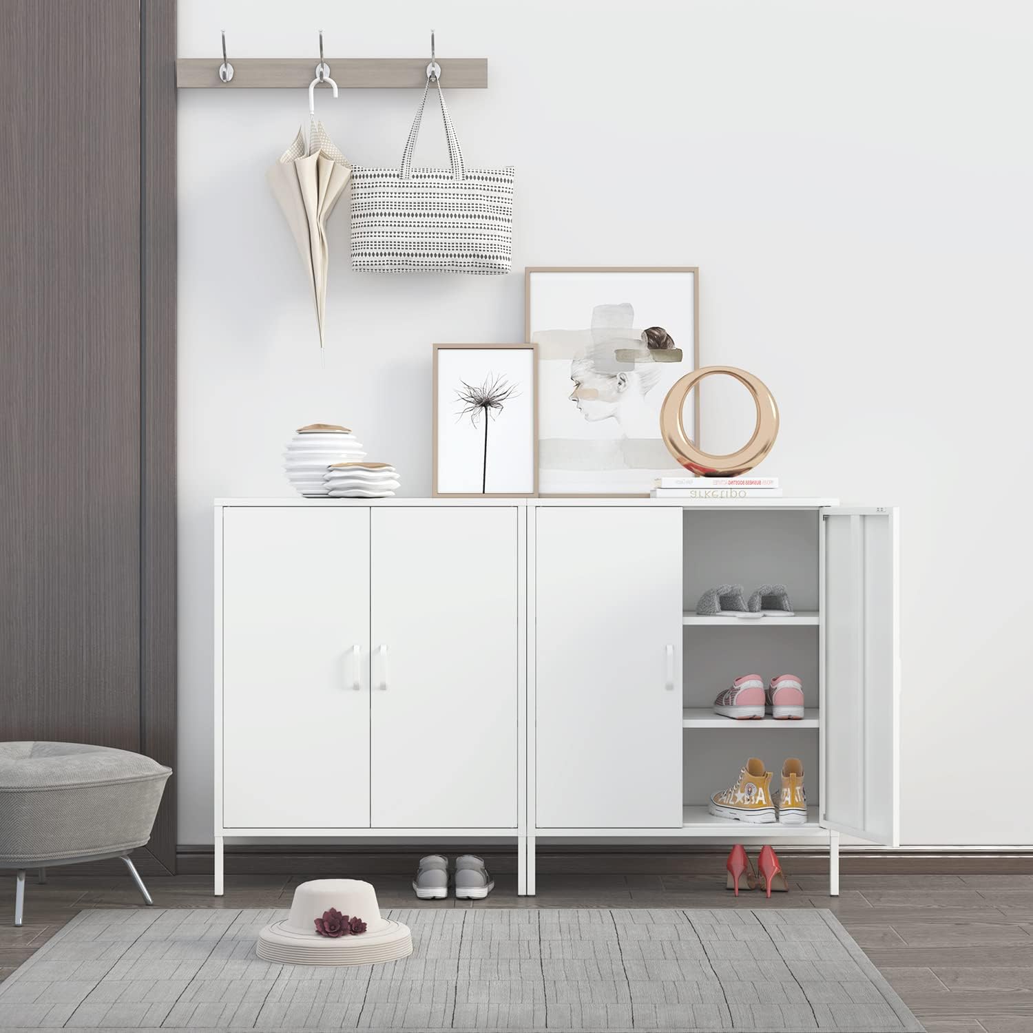 Chshin White Metal Storage Cabinet,Metal Locker Storage Cabinet with 2 Doors and Shelves,Kitchen Pantry Cabinet,Modern Storage Freestanding Organizer Rust for Home,Kitchen,Office