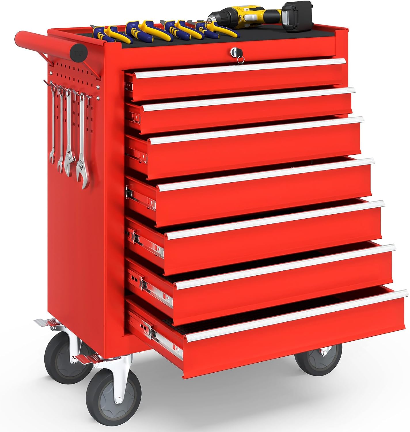 7-Drawer Rolling Tool Chest with Wheels, Tool Box with Locking System and Sliding Drawers, Tool Box Organizer for Garage, Warehouse, Workshop(Red)