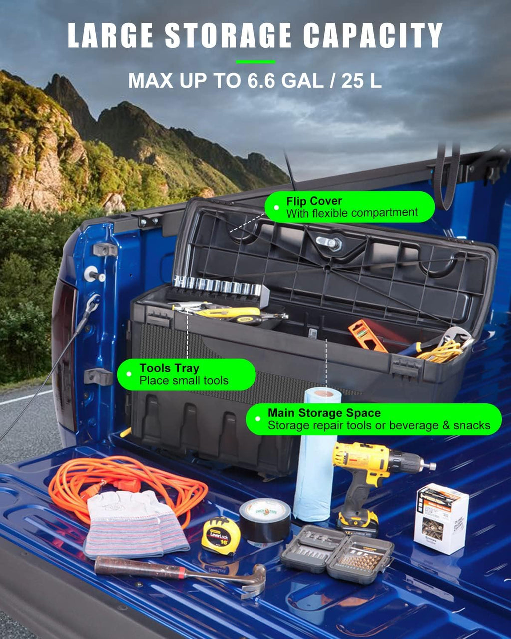 SCITOO Left Driver Side Truck Bed Tool Box for Dodge Ram 1500 2500 3500 2002-2018,Multi-Compartment Dividers Organized Storage,Heavy Duty & No-Drill Installation
