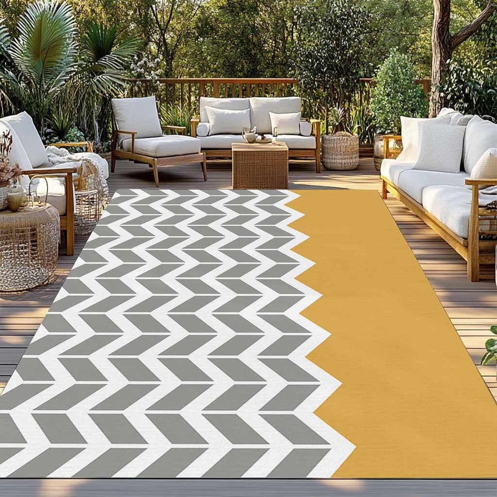 Outdoor Rug 4x6ft Geometric Chevron Arrow Orange Patio Area Rugs Waterproof Easy Cleaning Non Shedding Thick Mats Art Carpet for Indoor Outdoor Porch Deck Backyard Balcony