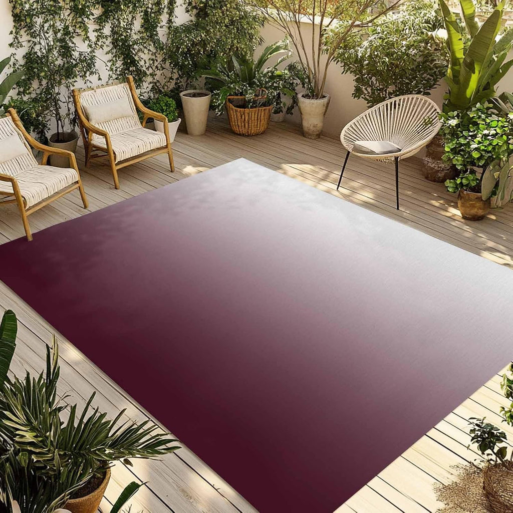 Outdoor Rug 4x6ft Gradient Claret and White Color Patio Area Rugs Waterproof Easy Cleaning Non Shedding Thick Mats Minimalist Carpet for Indoor Outdoor Porch Deck Backyard Balcony