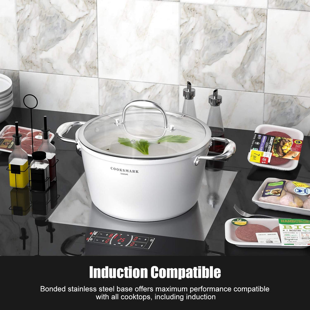Nonstick Ceramic Cookware Set, Induction & Dishwasher Safe Scratch-Resistant Pots and Pans Set with Glass Lids 10 Pieces, White